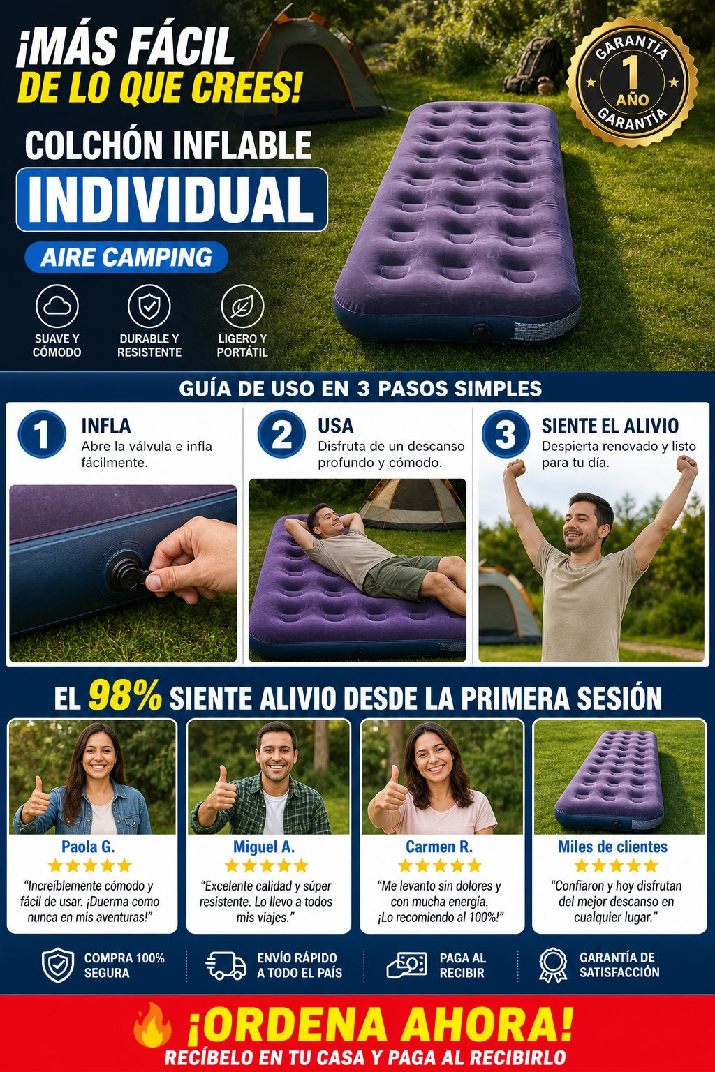 Colchon Inflable Individual Aire Camping - imagen 8