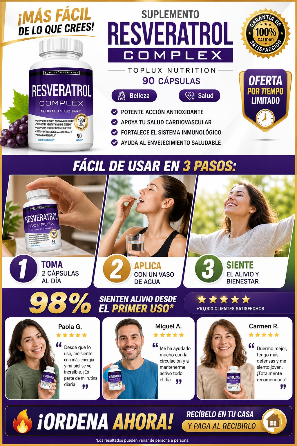 Suplemento Resveratrol Complex Toplux 90 Cápsulas - imagen 8