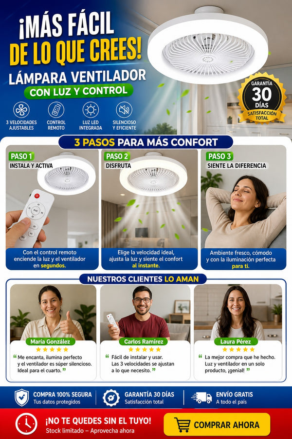 Lampara Ventilador Con Luz Y Control - imagen 8