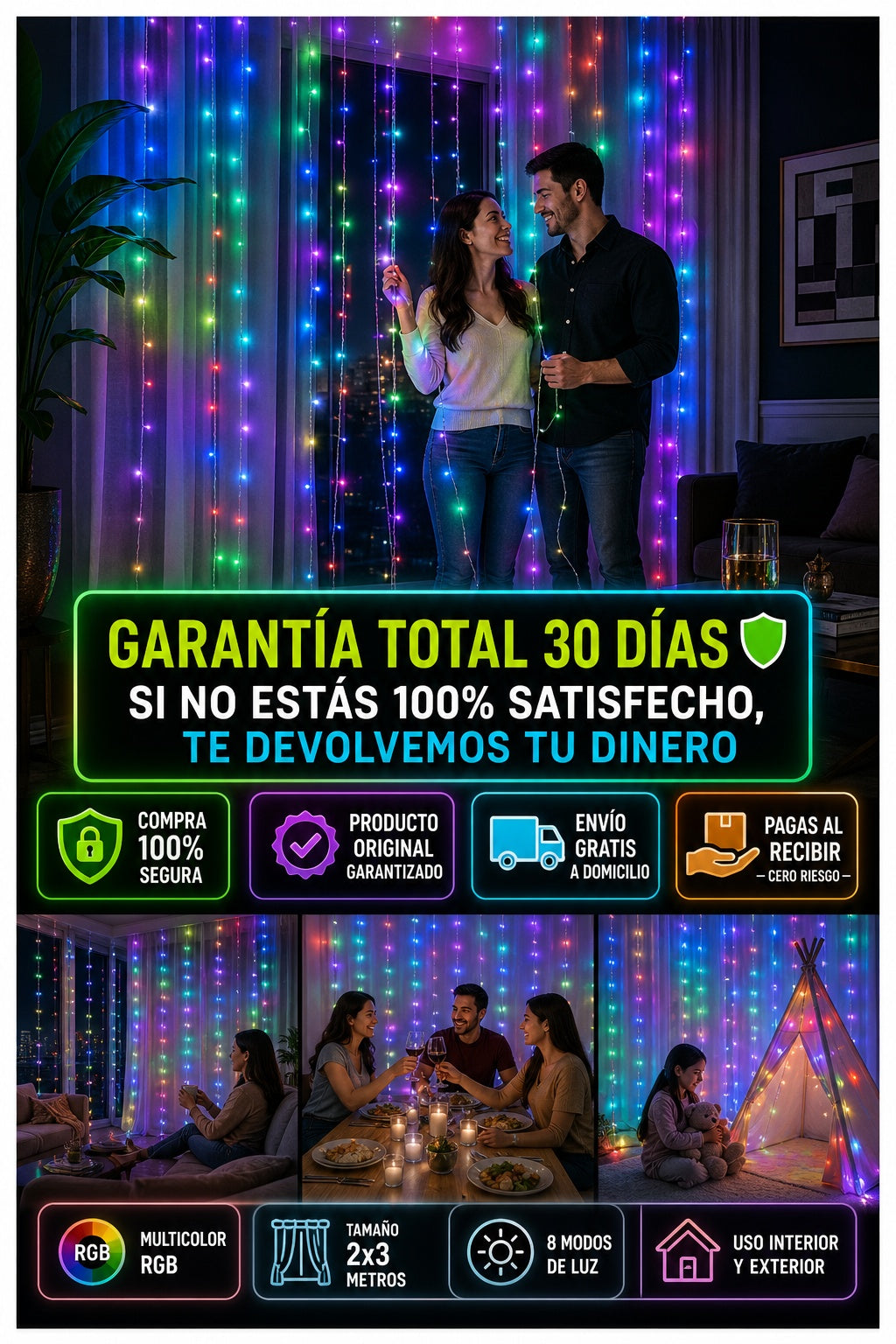Una Cadena 2x3 M De Luces Para Cortinas - imagen 9