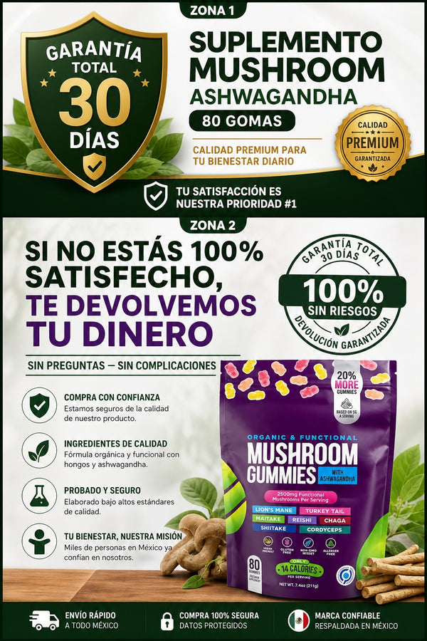 Suplemento Mushroom Ashwagandha 80 Gomas - imagen 9