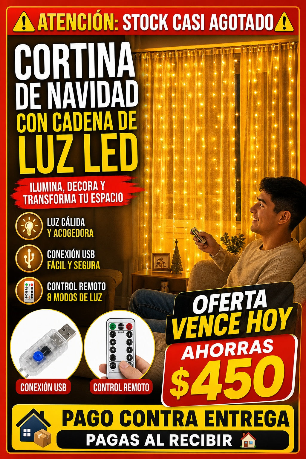 Cortina De Navidad Con Cadena De Luz Led - imagen 10