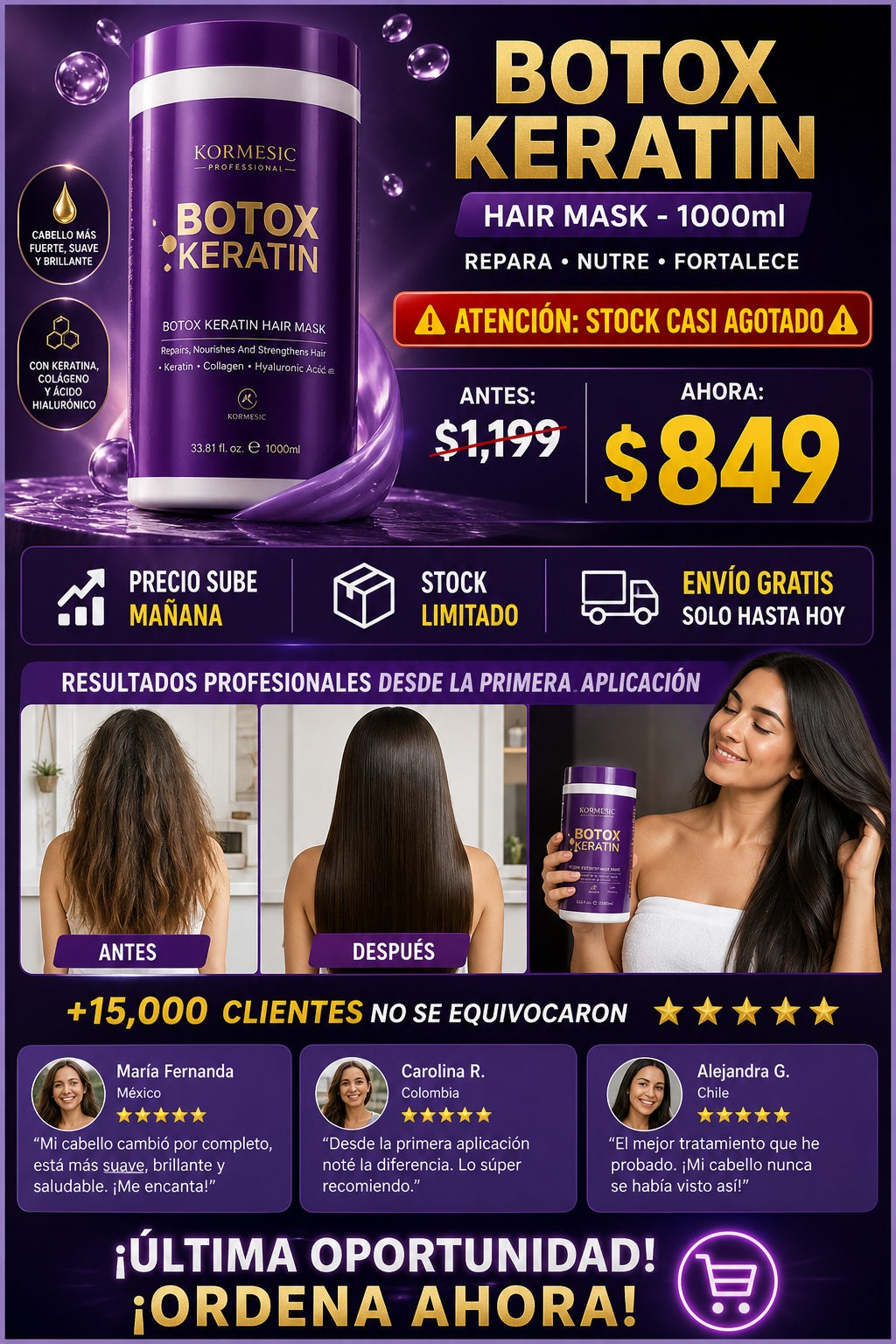 Mascarilla Capilar Botox Keratina Reparadora 1000ml - imagen 10