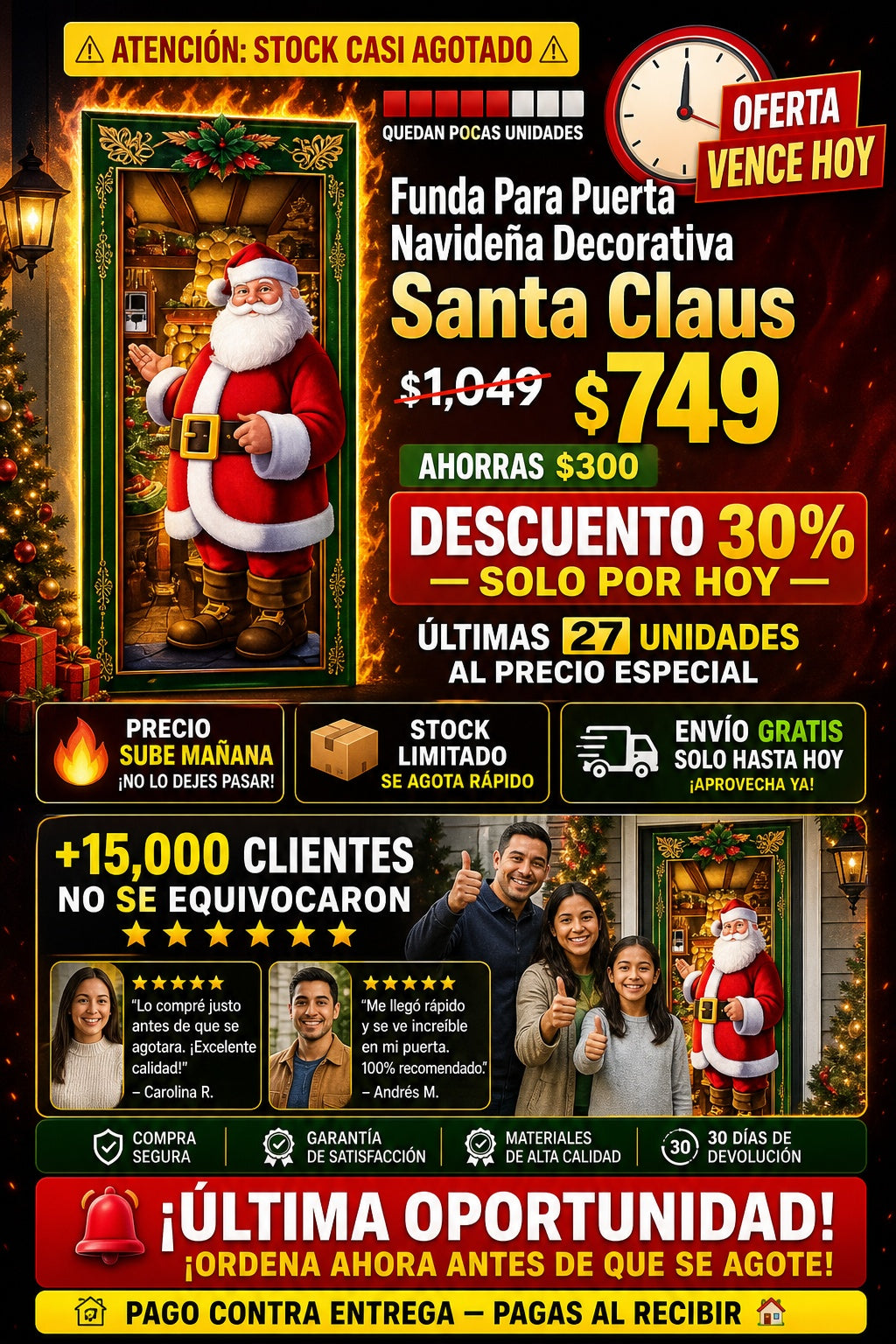 Funda Para Puerta Navideña Decorativa Santa Claus - imagen 10
