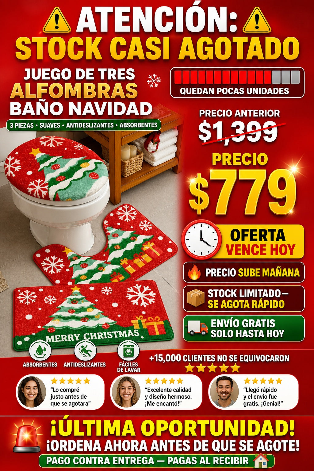Juego De Tres Alfombras Bano Navidad - imagen 10