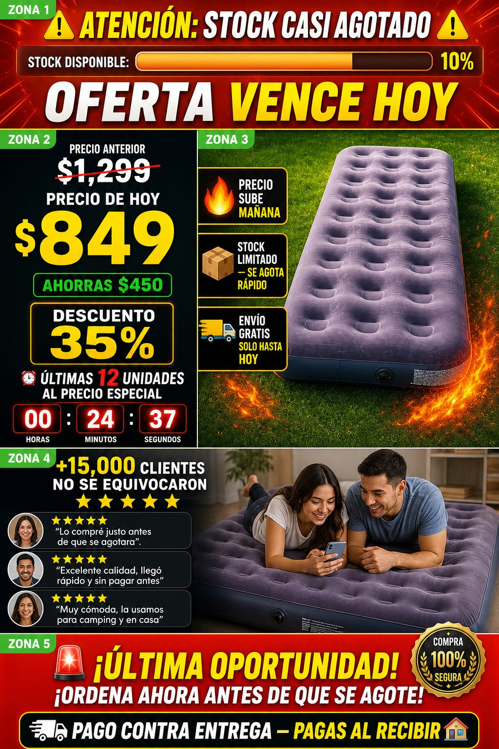 Colchon Inflable Individual Aire Camping - imagen 10