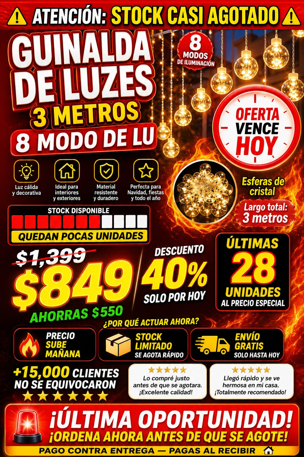 Guinalda De Luzes 3 Metros 8 Modo De Lu - imagen 10