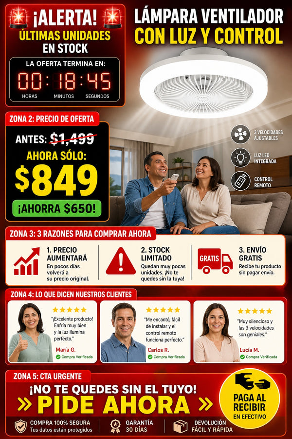 Lampara Ventilador Con Luz Y Control - imagen 10