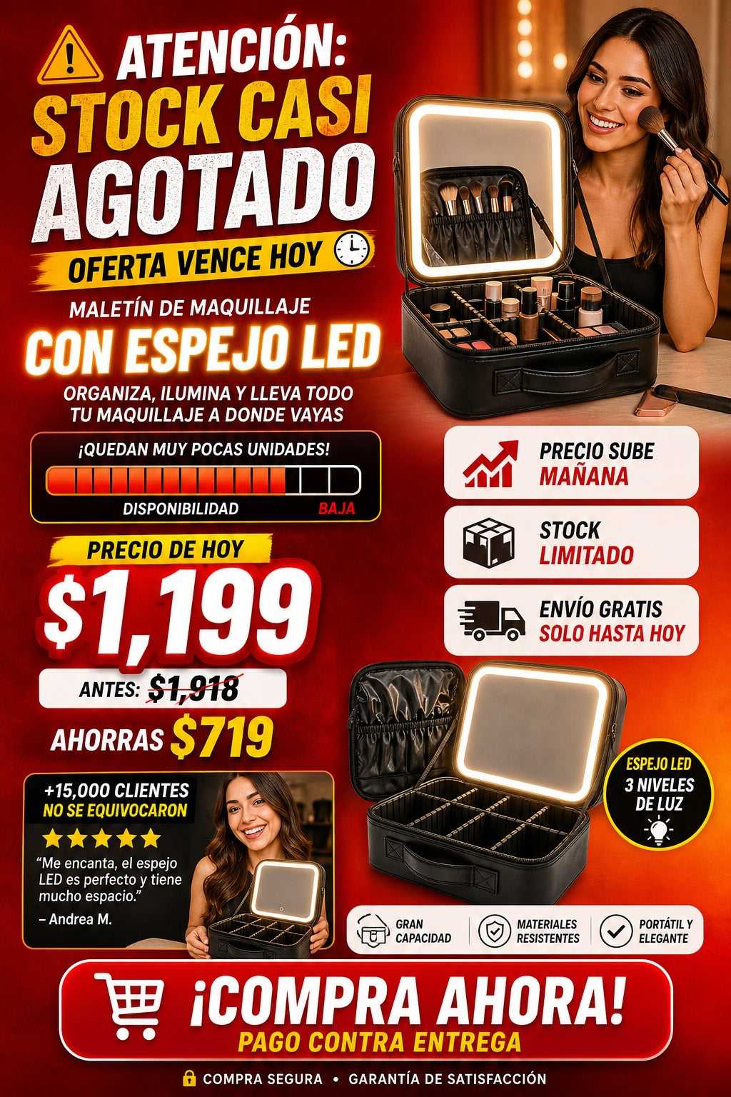 Estuche De Maquillaje Con Espejo Led - imagen 10