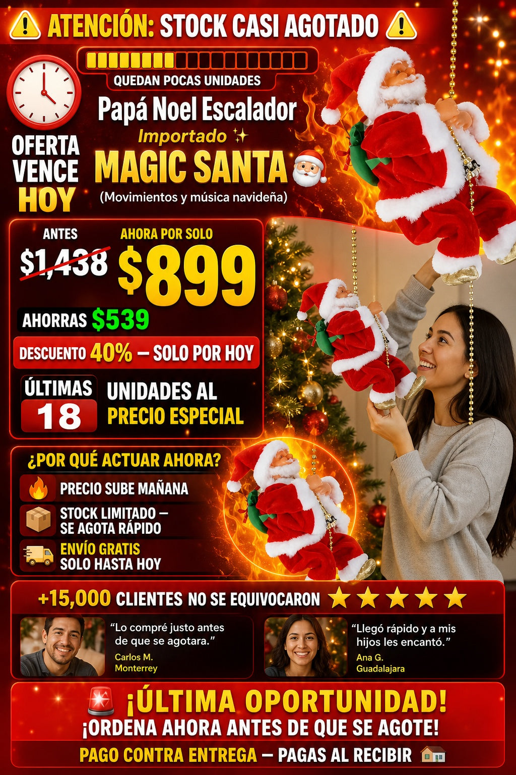 Papá Noel Escalador Importado ✨ MAGIC SANTA 🎅 (Movimientos y música navideña) - imagen 10