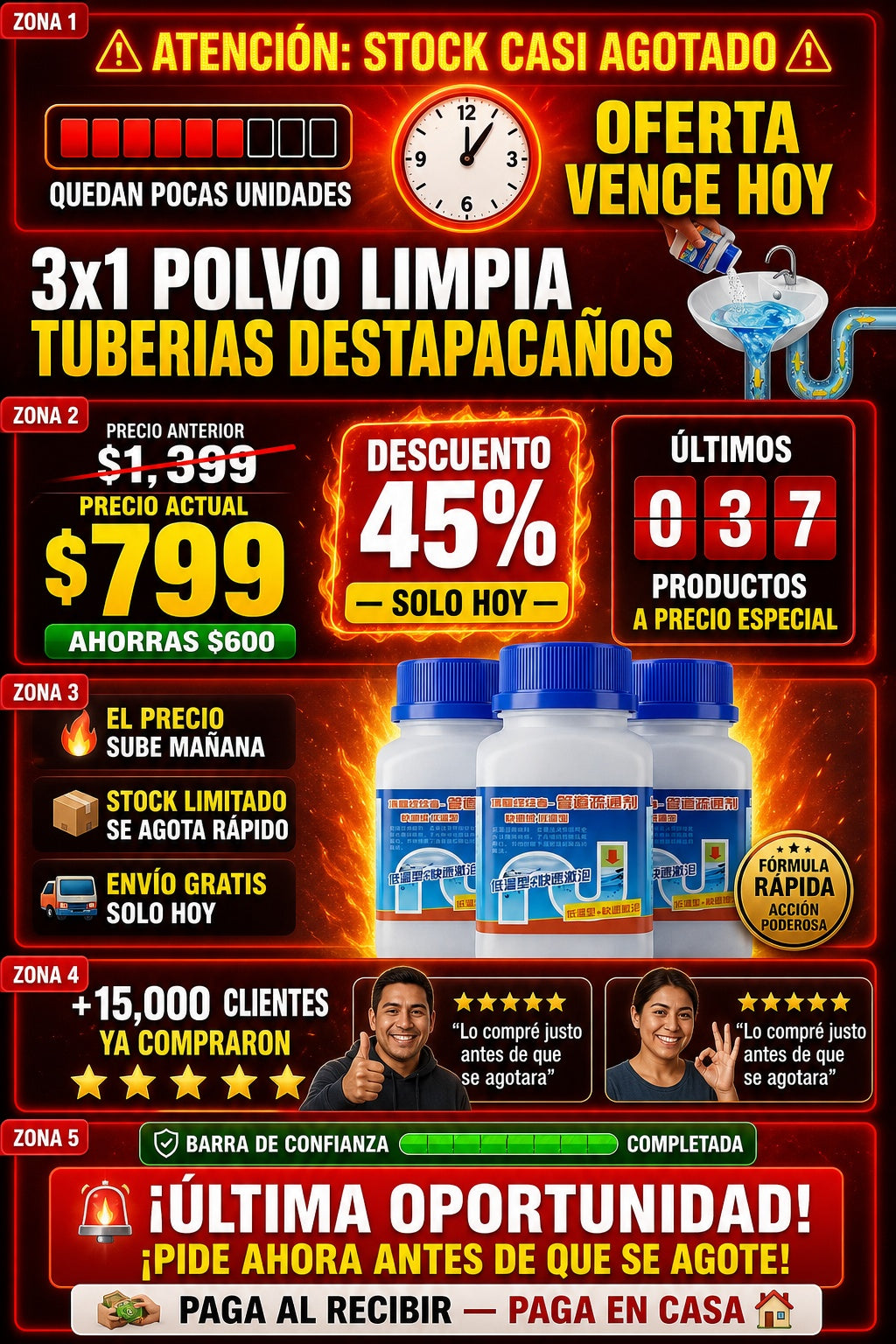 3x1 Polvo Limpia Tuberias Destapacanos - imagen 10